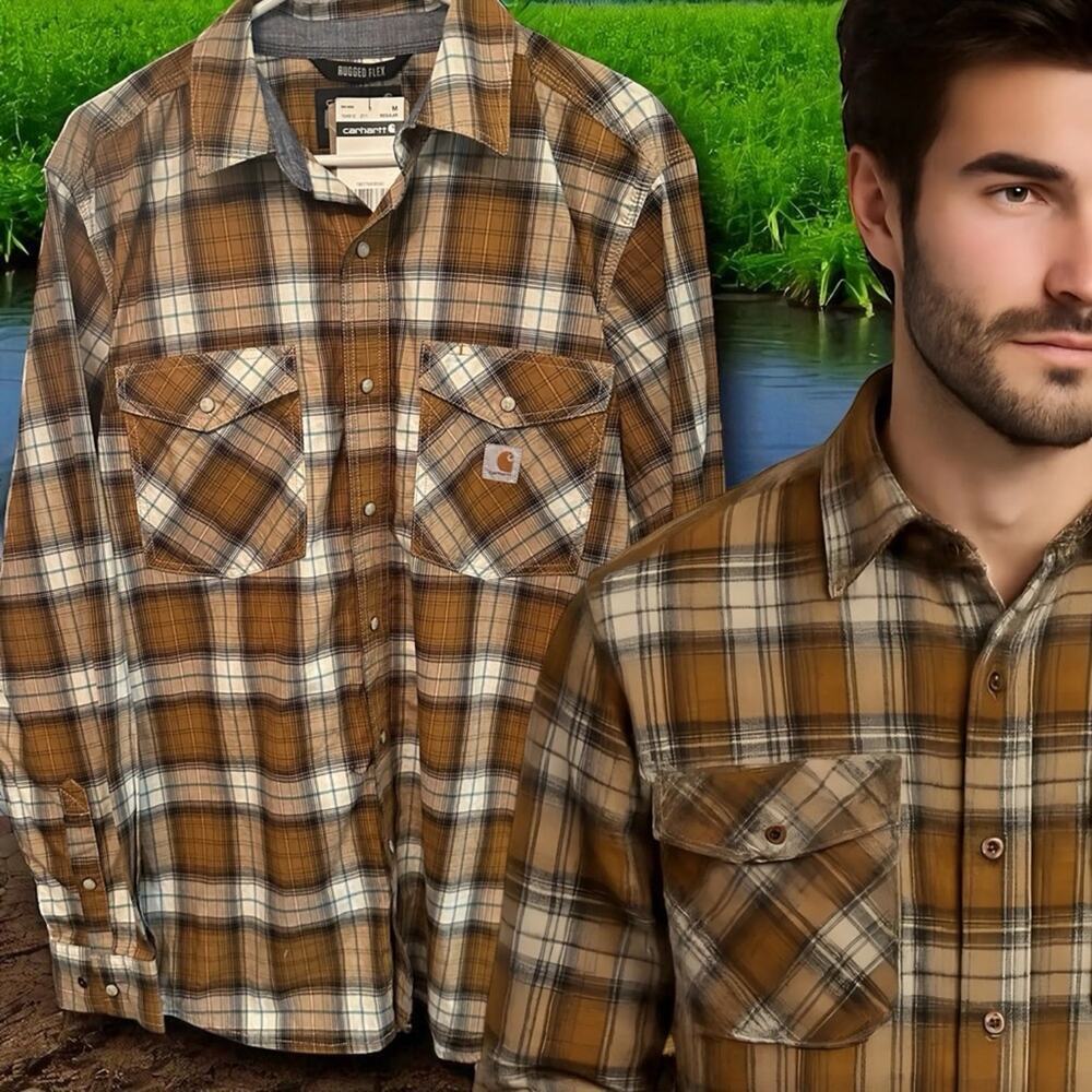 Carhartt Men's Rugged Flex Relaxed Lightweight Long-Sleeve Snap Plaid Shirt M